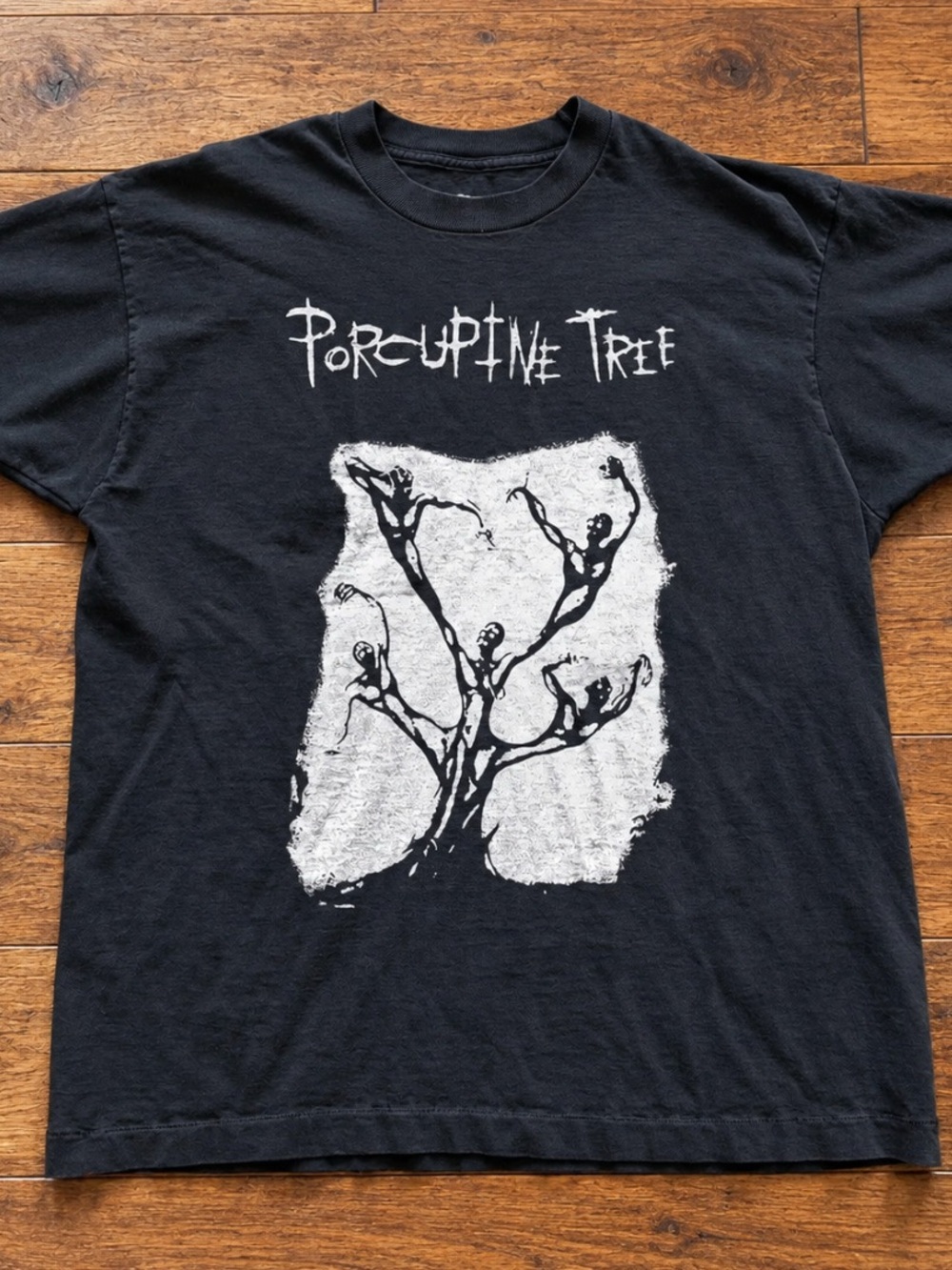 Gildan Black Short Sleeve Band Graphic Tee with White Tree Design